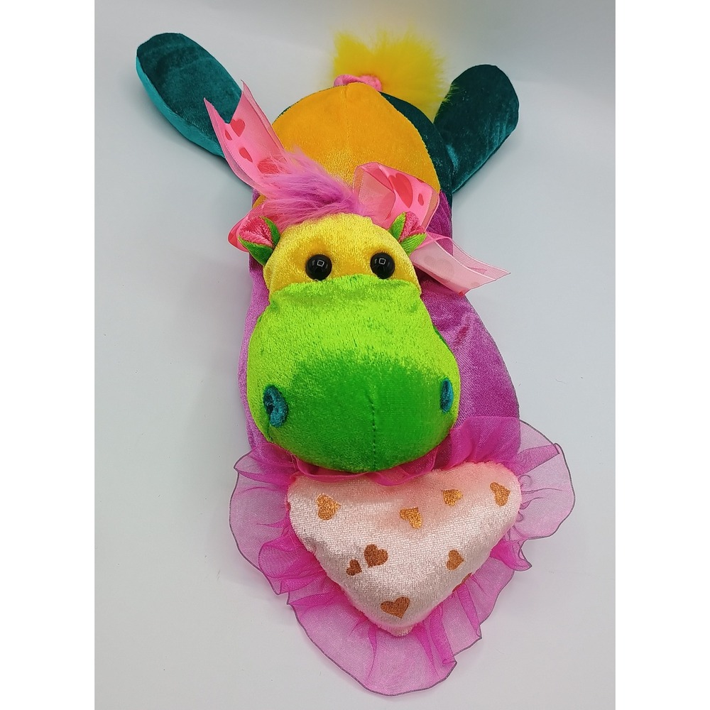 12" Laying Down Walmart Brand Green Yellow Pink Purple Beanbag Plush Hippo 4